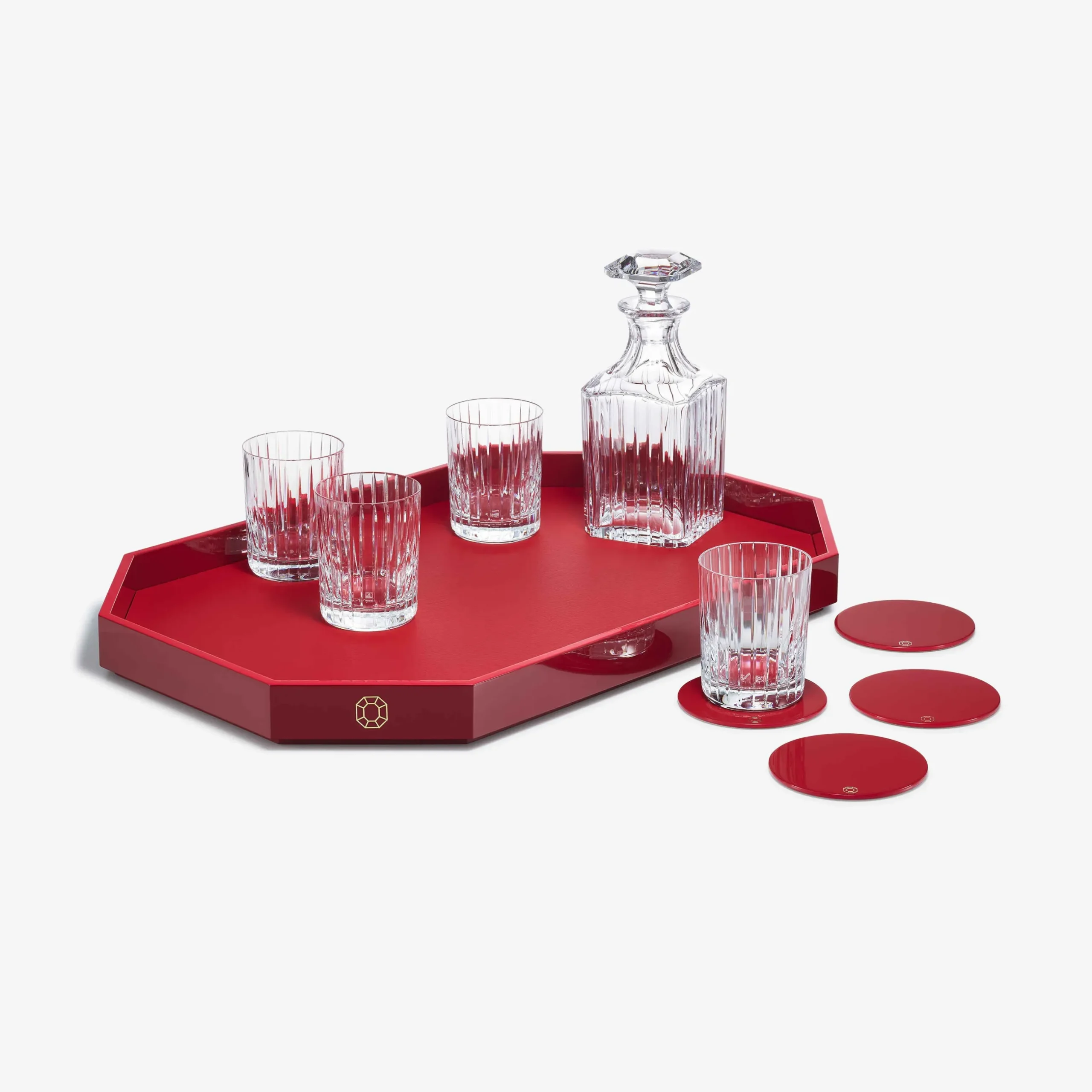 Plateaux Et Dessous De Verre-Baccarat Plateau Octogone L & Dessous De Verre X4 & Gobelets & Carafe À Whisky Harmonie | France