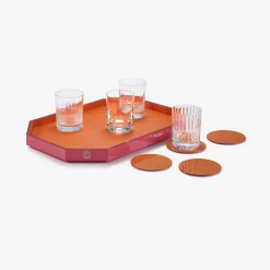 Plateaux Et Dessous De Verre-Baccarat Plateau Octogone M & Dessous De Verre X4 & Coffret Gobelets 4 Eléments | France Rouge