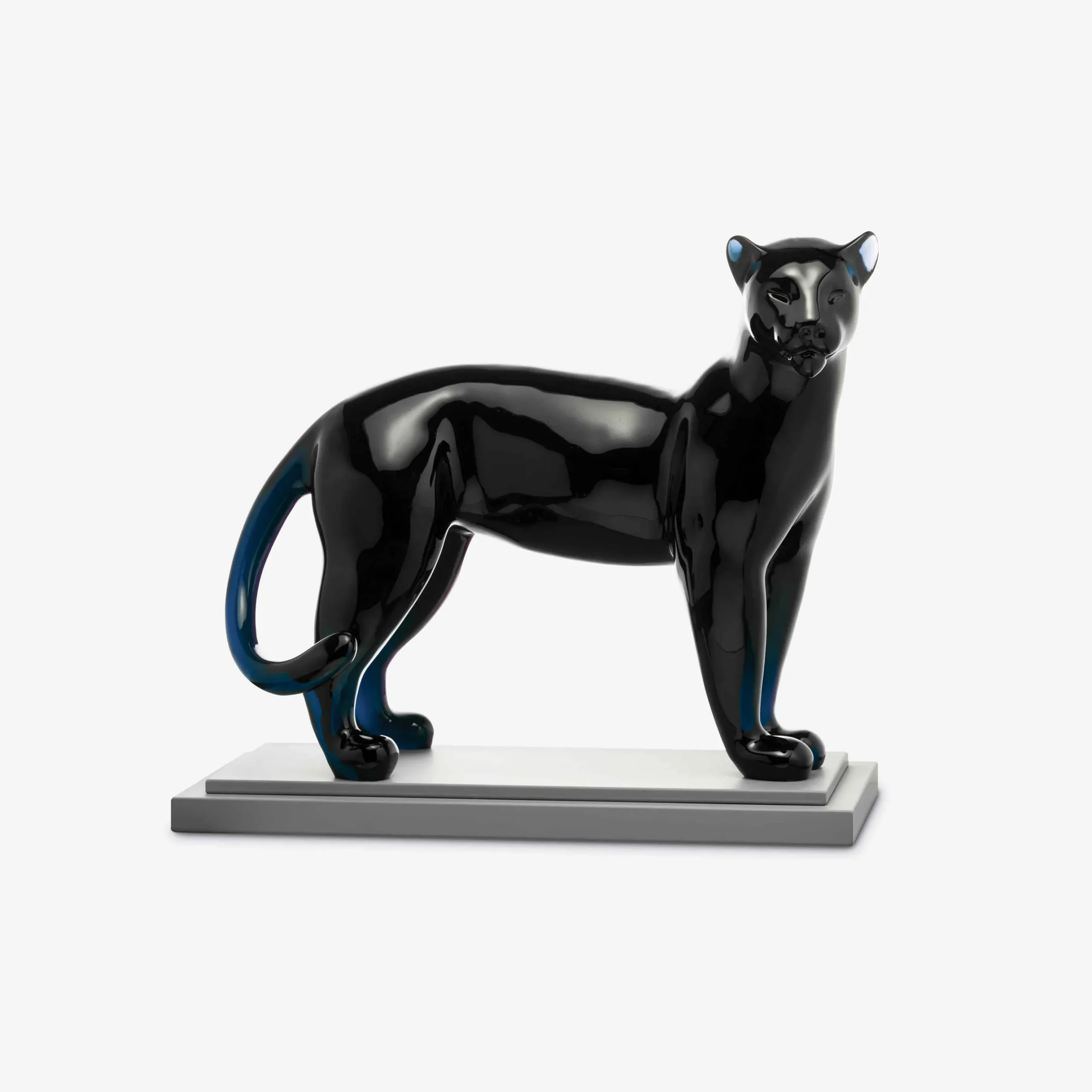 Sculptures Animalières Et Prestige-Baccarat Sculpture Grande Panthère Bleu Nuit
